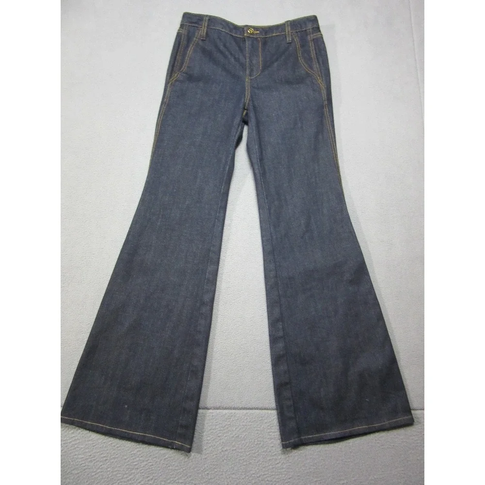 Tory Burch Flare Jeans Womens 26 Blue Dark Wash Wide Leg Denim Indigo Boho